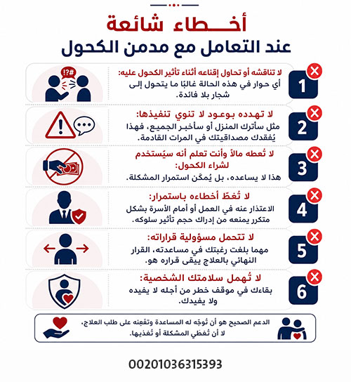 كيفية التعامل مع مدمن الكحول: دليل عملي وطبي للأسرة 2 أخطاء شائعة عند التعامل مع مدمن الكحول