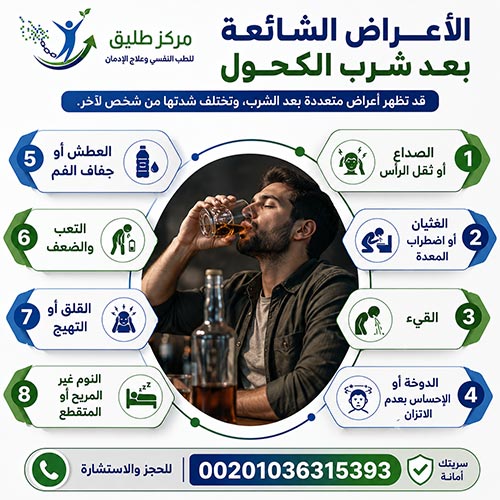 نصائح بعد شرب الكحول (الخمر): التعافي الآمن وعلامات الخطر 1 الأعراض الشائعة بعد شرب الكحول