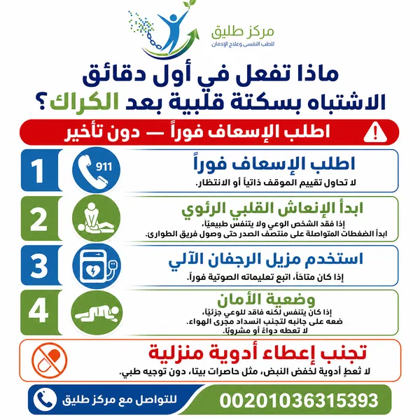 ماذا تفعل في أول دقائق الاشتباه بسكتة قلبية بعد الكراك؟