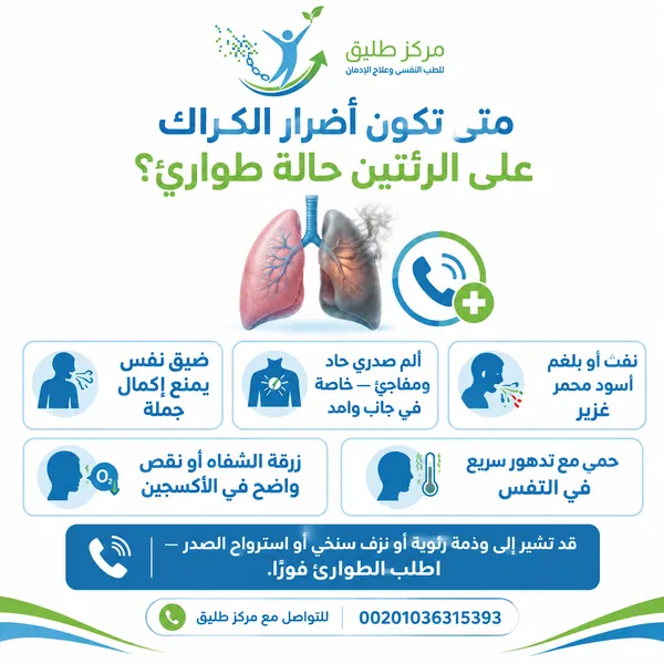 متى تكون أضرار الكراك على الرئتين حالة طوارئ؟