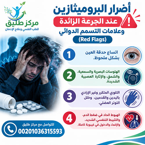 أضرار البروميثازين: دواعي الاستعمال، الأعراض الجانبية، ومخاطر الإدمان 1 أضرار البروميثازين عند الجرعة الزائدة وعلامات التسمم الدوائي (Red Flags)