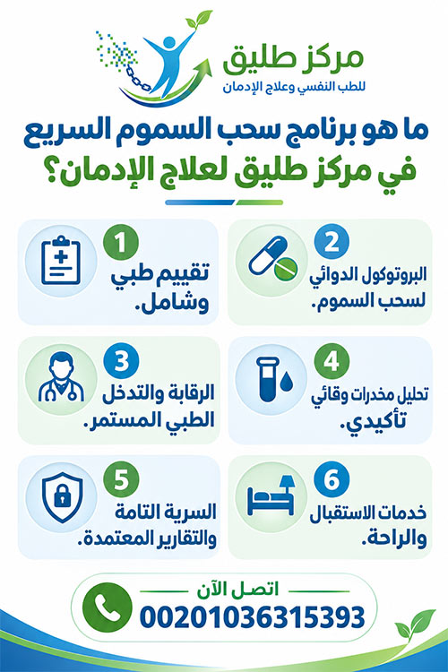 كم يبقى الميفيدرون في الجسم؟ ومدة بقائه في الدم والبول وكيفية تخطي التحليل 3 ما هو برنامج سحب السموم السريع في مركز طليق لعلاج الإدمان؟